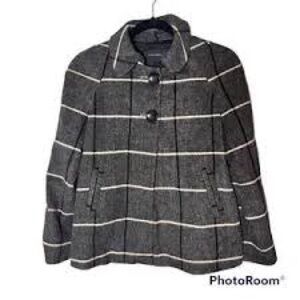 Zara Basic‎ Gray Plaid Wool Blend Pea Coat Jacket Women's Outerwear